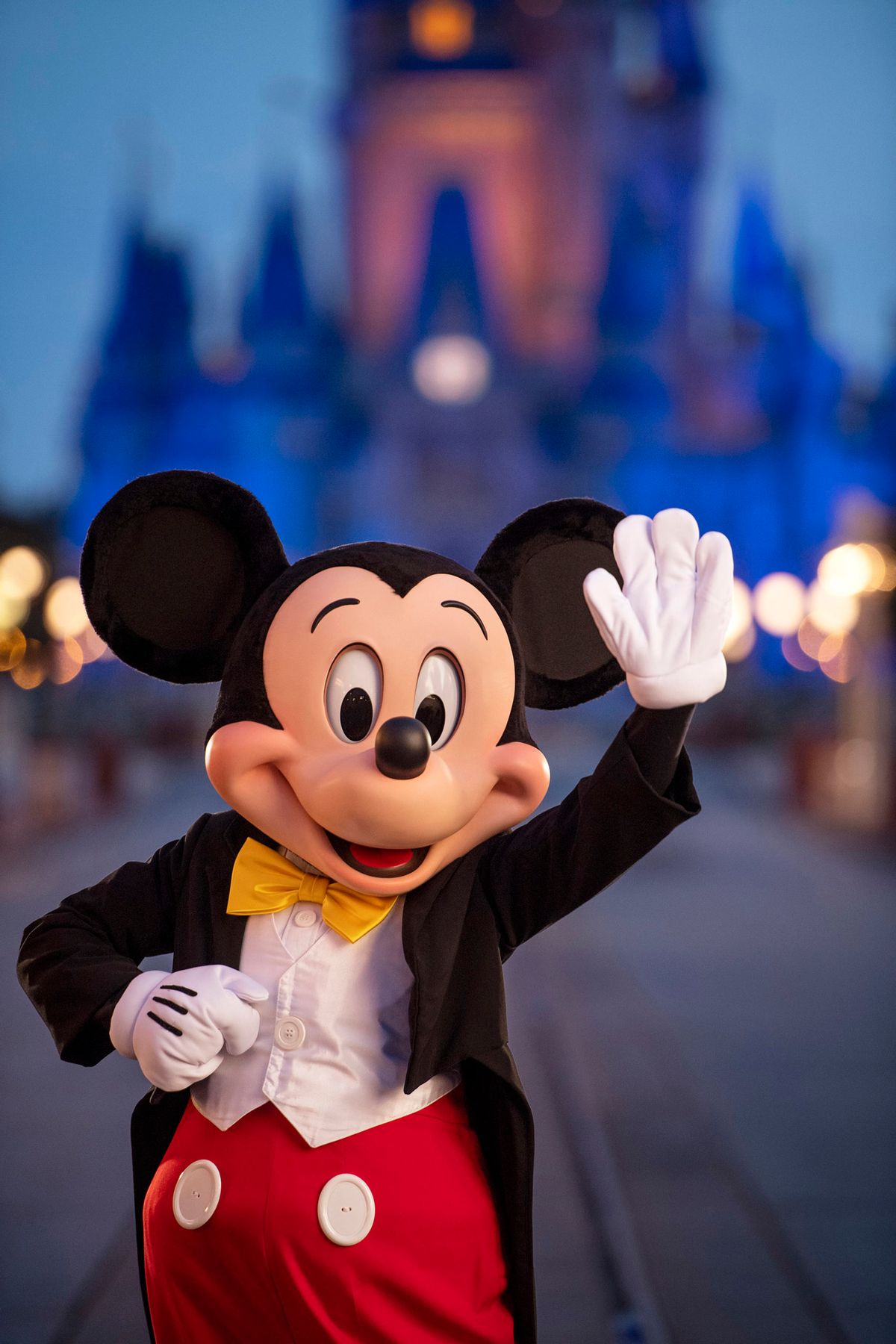 LAKE BUENA VISTA, FL - JULY 11:  In this handout photo provided by Walt Disney World Resort, Mickey Mouse pauses on Main Street, U.S.A. just before sunrise at Walt Disney World Resort on July 11, 2020 in Lake Buena Vista, Florida. (Photo by Kent Phillips/Walt Disney World Resort via Getty Images) (Kent Phillips/Walt Disney World Resort via Getty Images)