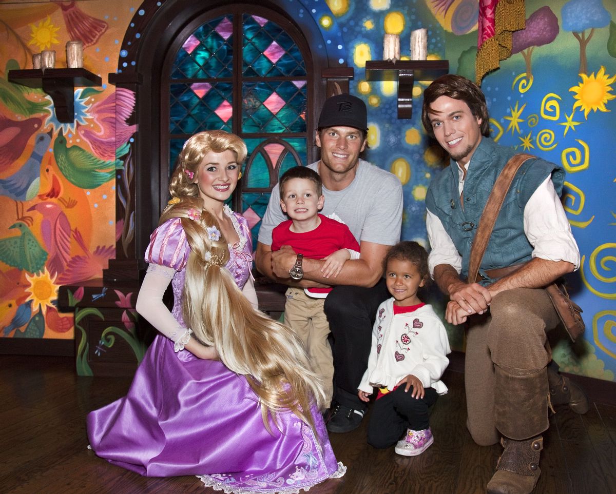 ANAHEIM, CA - APRIL 21:  In this handout photo provided by Disney Parks, New England Patriots Quarterback Tom Brady, his son Jack (4) and niece Jordan (5), meet Rapunzel and Flynn Rider of Disney's animated film, "Tangled," while celebrating Jordan's fifth birthday April 21, 2011 at Disneyland in Anaheim, California.  (Photo by Paul Hiffmeyer/Disney Parks via Getty Images) (Getty Images)