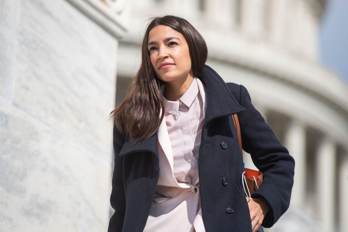 UNITED STATES - MARCH 27: Rep. Alexandria Ocasio-Cortez, D-N.Y., is seen on the House steps of the Capitol before the House passed a $2 trillion coronavirus aid package by voice vote on Friday, March 27, 2020. (Photo By Tom Williams/CQ-Roll Call, Inc via Getty Images) (Tom Williams/CQ-Roll Call, Inc via Getty Images)