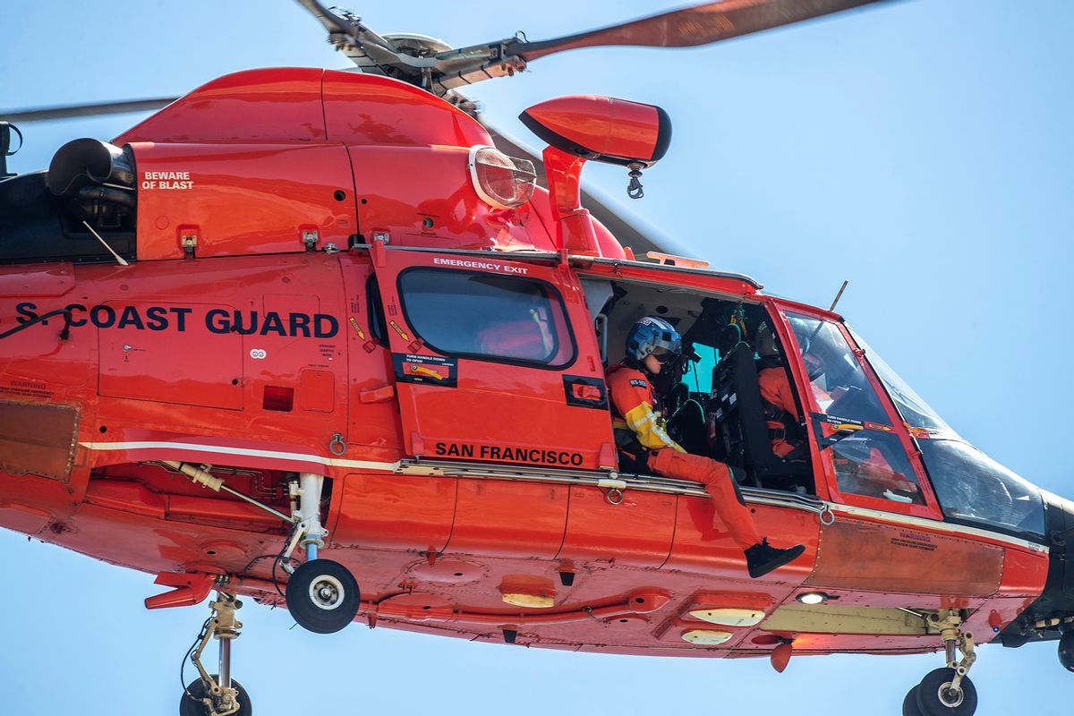LAKE PIRU, CA - JULY 09: US Coast Guard helicopter crew searchers the shoreline at Lake Piru for missing actress Naya Rivera on Thursday, July 9, 2020 in Lake Piru, CA. (Brian van der Brug / Los Angeles Times via Getty Images) (Brian van der Brug / Los Angeles Times via Getty Images)