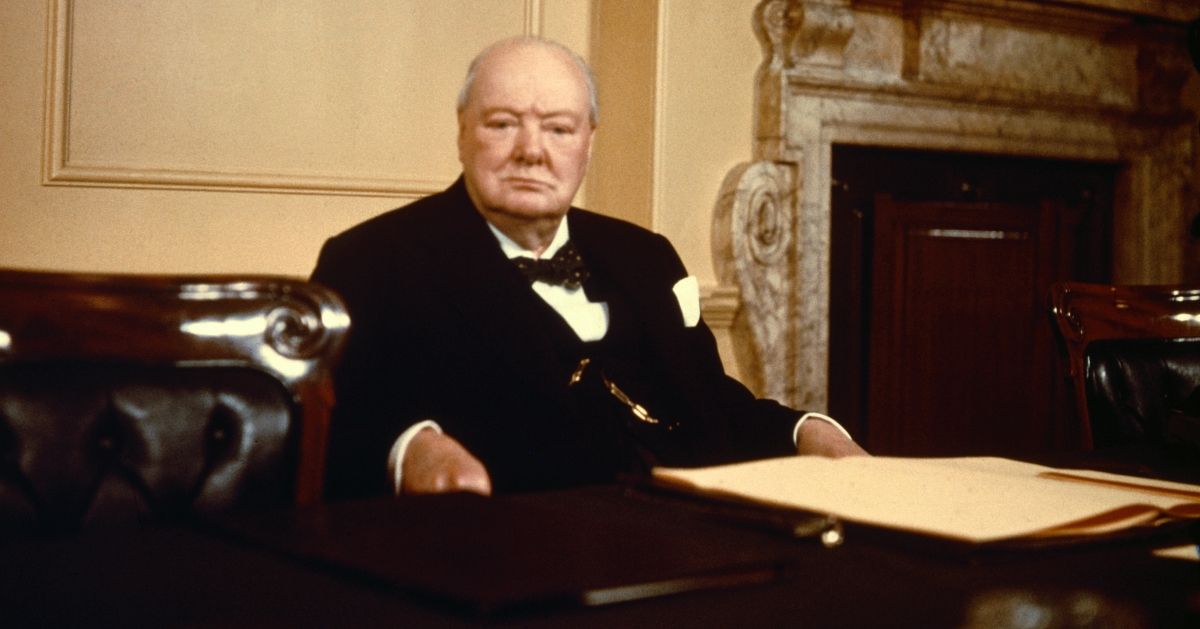 (Original Caption) Sir Winston Churchill, Britain's Prime Minister, seated at his desk on his 80th birthday. (Bettmann Archive)