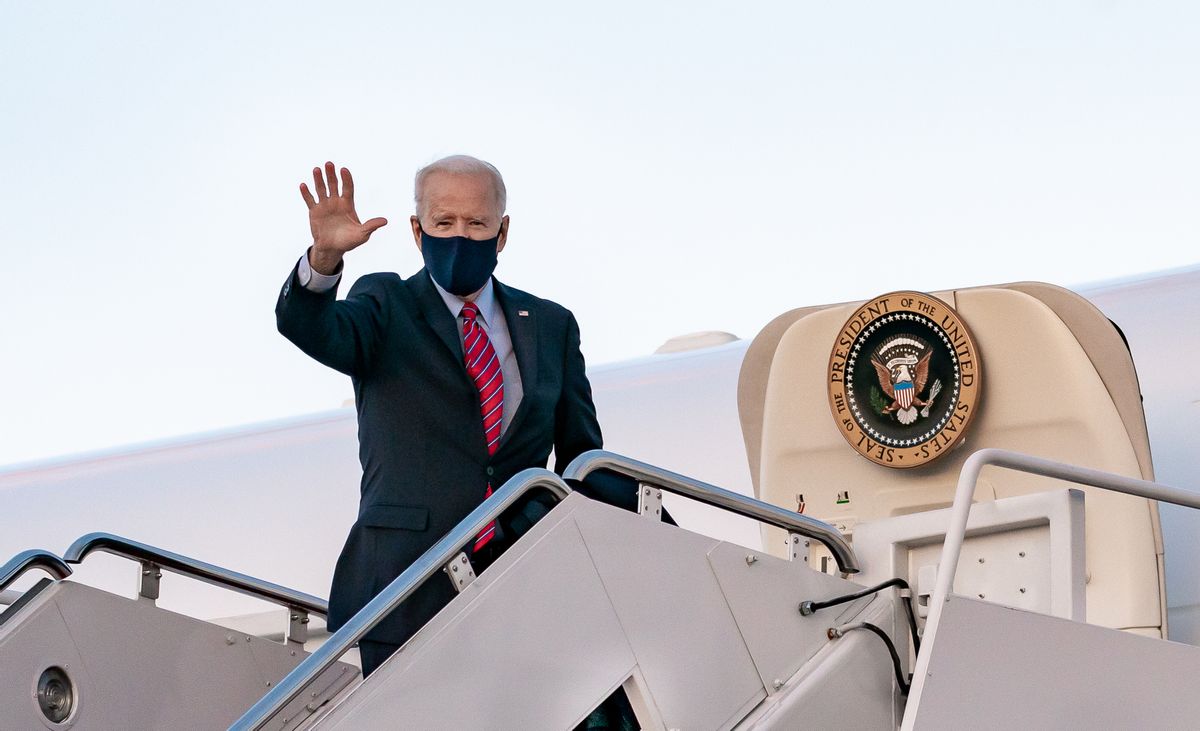 President Joe Biden waves as he boards Air Force One at Joint Base Andrews, Maryland Friday, Feb. 5, 2021, en route to New Castle County Airport in New Castle, Delaware. (Official White House Photo by Carlos Fyfe) (Flickr)