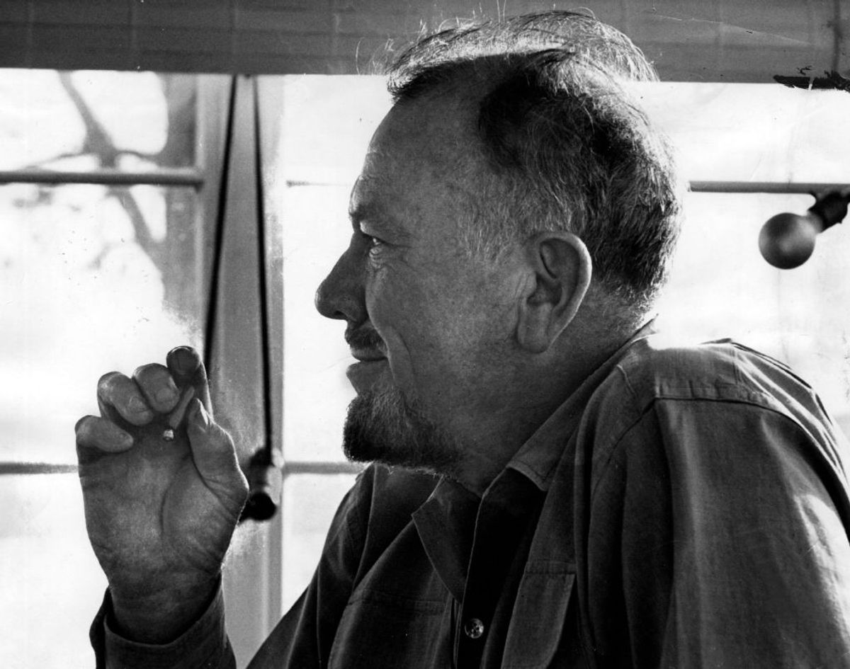 Sag Harbor, N.Y: On November 5, 1962, John Steinbeck admires the view from the sun porch of his Sag Harbor, New York home shortly after winning the Nobel Prize in Literature. (Photo by Max Heine/Newsday RM via Getty Images) ( Max Heine/Getty Images)