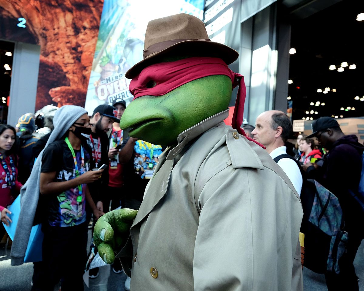 NEW YORK, NEW YORK - OCTOBER 05: A cosplayer dressed as Raphael from the Teenage Mutant Ninja Turtles poses during 2019 New York Comic Con at Jacob Javits Convention Center on October 05, 2019 in New York City. (Photo by Paul Butterfield/Getty Images) (Paul Butterfield / Getty Images)