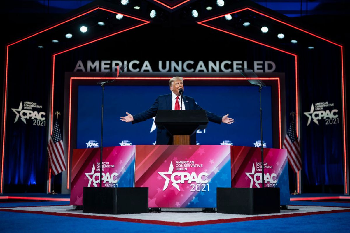ORLANDO, FL - FEBRUARY 28: Former President Donald J Trump speaks during the final day of the Conservative Political Action Conference CPAC held at the Hyatt Regency Orlando on Sunday, Feb 28, 2021 in Orlando, FL. (Photo by Jabin Botsford/The Washington Post via Getty Images) (Getty Images)