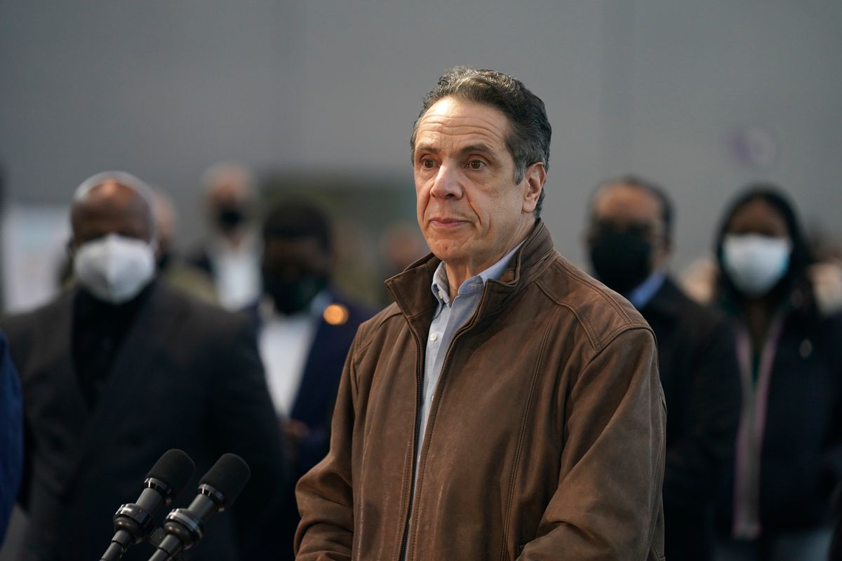 NEW YORK, NEW YORK - MARCH 08: New York Gov. Andrew Cuomo speaks at a vaccination site at the Jacob K. Javits Convention Center on March 8, 2021 in New York City. Cuomo has been called to resign from his position after allegations of sexual misconduct were brought against him. (Photo by Seth Wenig-Pool/Getty Images) (Seth Wenig-Pool/Getty Images)