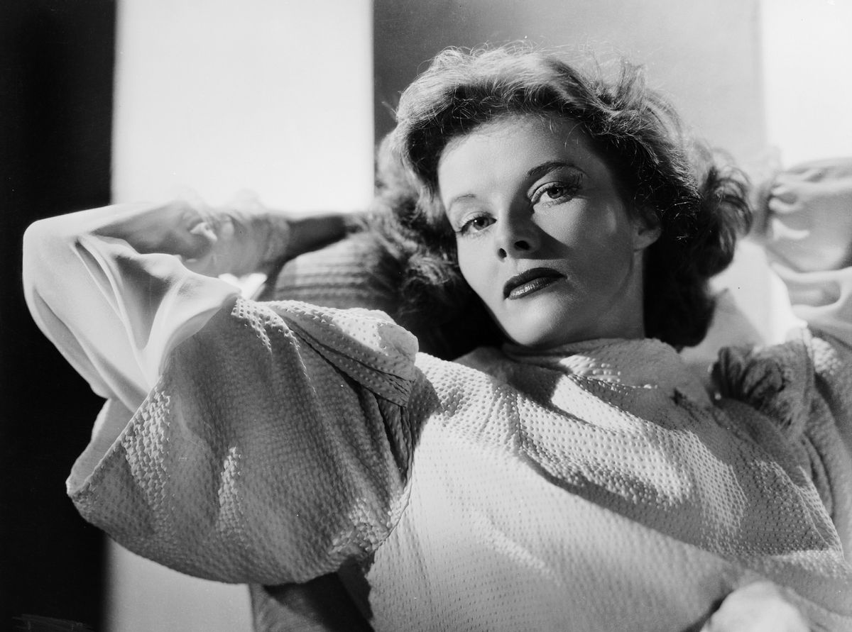 1938:  American actress Katharine Hepburn (1907 - 2003) relaxes with her hands behind her head.  (Photo by Ernest Bachrach/John Kobal Foundation/Getty Images) (Ernest Bachrach / Getty Images)