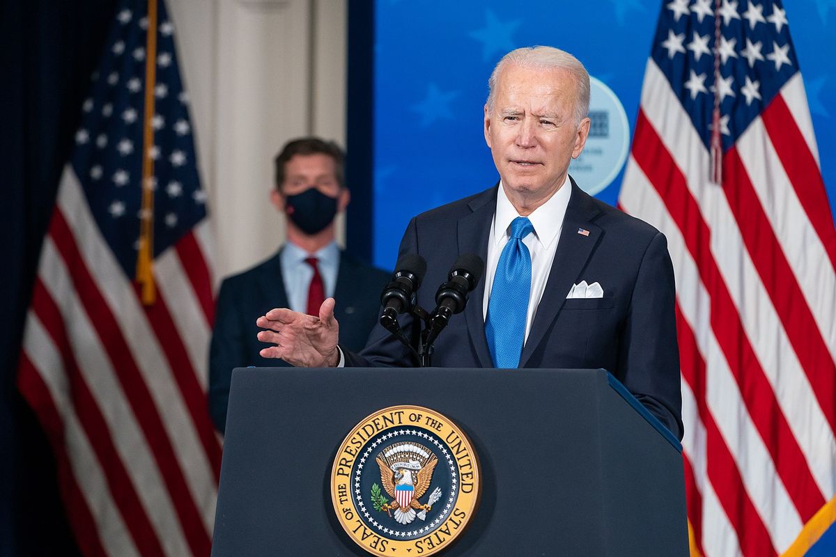 Johnson &amp; Johnson CEO Alex Gorsky looks on as President Joe Biden delivers remarks on COVID-19 vaccine production Wednesday, March 10, 2021, in the South Court Auditorium in the Eisenhower Executive Office Building at the White House. (Official White House Photo by Adam Schultz) (The White House/Wikimedia Commons)