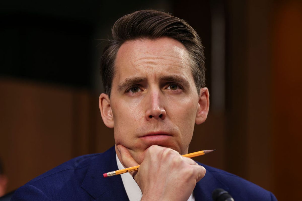 WASHINGTON, DC - APRIL 20: U.S. Sen. Josh Hawley (R-MO) attends a Senate Judiciary Committee hearing on voting rights on Capitol Hill on April 20, 2021 in Washington, DC. Among the other witnesses who will testify are U.S. Rep. Burgess Owens (R-UT); Stacey Abrams, Founder of Fair Fight Action; and Sherrilyn Ifill, President and Director-Counsel of the NAACP Legal Defense Fund. (Photo by Evelyn Hockstein-Pool/Getty Images) (Evelyn Hockstein-Pool/Getty Images)