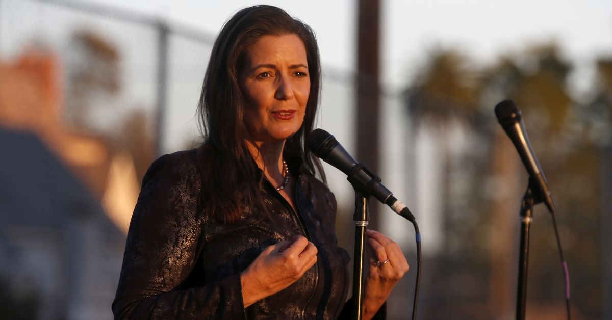 OAKLAND, CA - FEB. 28: Oakland Mayor Libby Schaaf speaks during a vigil and anti-violence rally for Reuben Lewis at Concordia Park in Oakland, Calif., on Sunday, Feb. 28, 2021. Lewis, who Armstrong had known for 10 years, was shot and killed in the park on Feb. 24 as his son and others took part in a youth football practice. (Jane Tyska/Digital First Media/East Bay Times via Getty Images) (Jane Tyska/Digital First Media/East Bay Times via Getty Images)