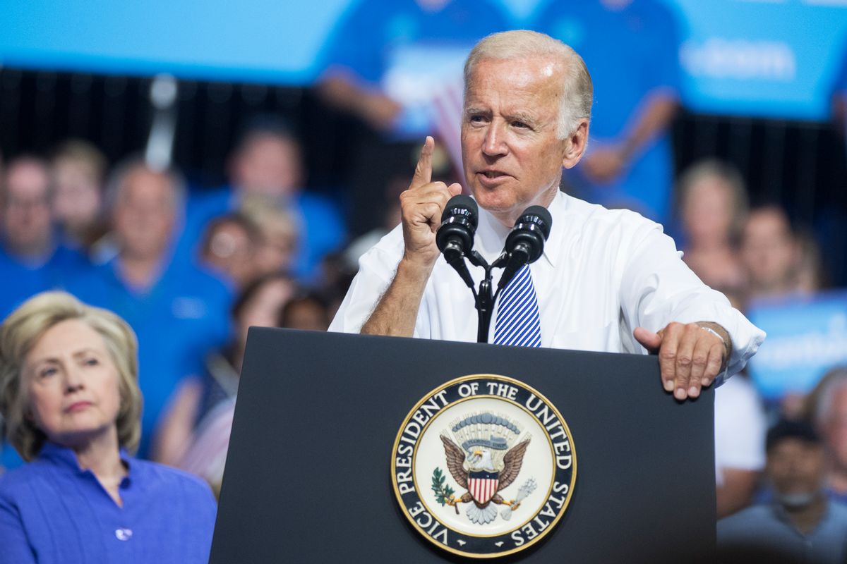 UNITED STATES - AUGUST 15: Vice President Joe Biden and Democratic presidential nominee Hillary Clinton conduct a campaign rally at Riverfront Sports in Scranton, Pa., August 15, 2016. (Photo By Tom Williams/CQ Roll Call) (Tom Williams/CQ Roll Call)