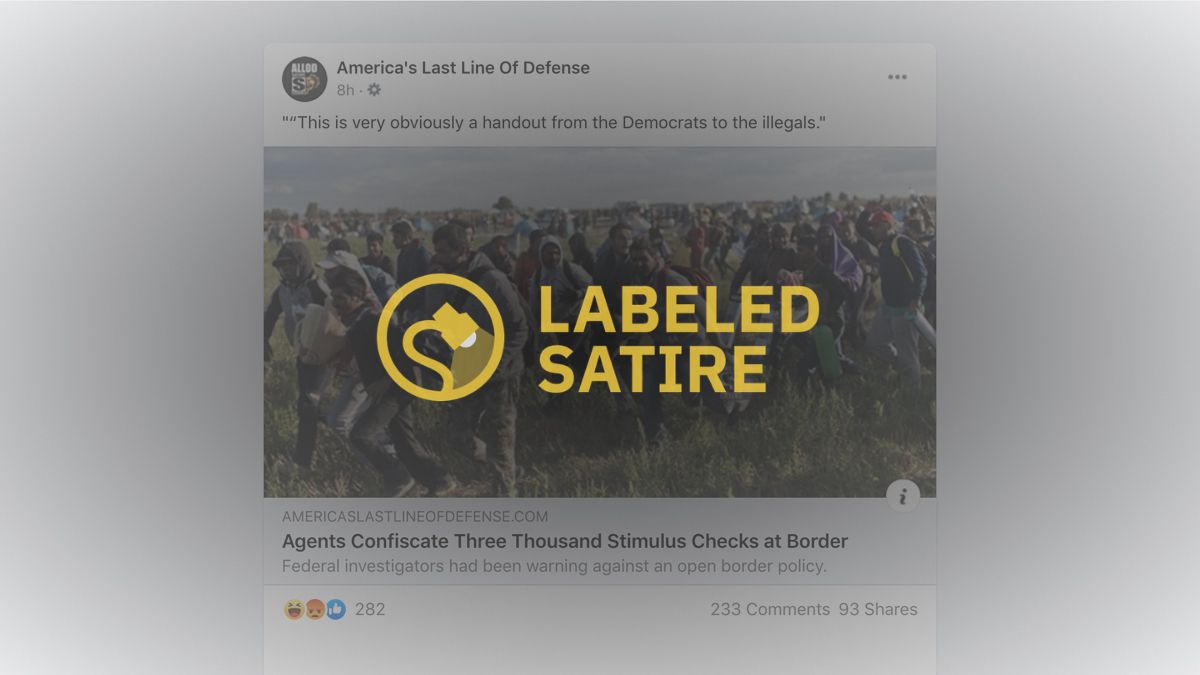 Agents confiscated three thousands stimulus checks at the border, said a website that labels its content as satire.