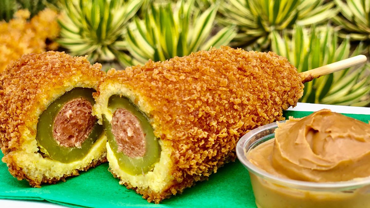Disneyland Resort announced a pickle hot corn dog with panko crust and peanut butter. (Disney Parks Blog)