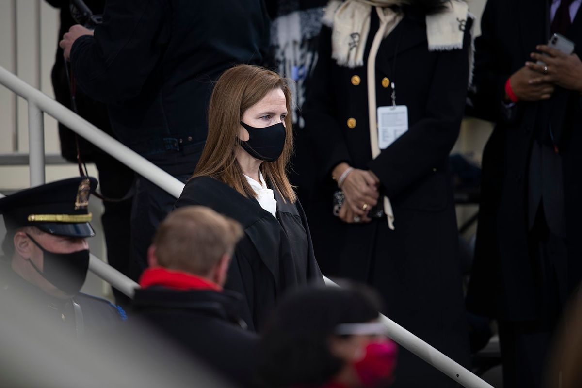 Supreme Court Justice Amy Coney Barrett attends the 59th Presidential Inauguration ceremony in Washington, Jan. 20, 2021. President Joe Biden and Vice President Kamala Harris took the oath of office on the West Front of the U.S. Capitol. (DOD Photo by Navy Petty Officer 1st Class Carlos M. Vazquez II) (Chairman of the Joint Chiefs of Staff from Washington D.C, United States/Wikimedia Commons)