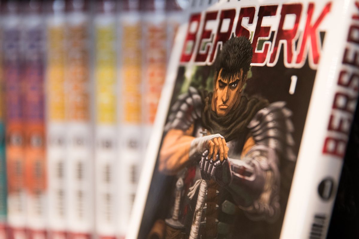 Books of the "Berserk" manga collection are displayed at the Paris Book Fair 2019 (salon du livre) at the Parc des Expositions in Paris on March 18, 2019 in Paris. (Photo by JOEL SAGET / AFP)        (Photo credit should read JOEL SAGET/AFP via Getty Images) ( JOEL SAGET/AFP via Getty Images)