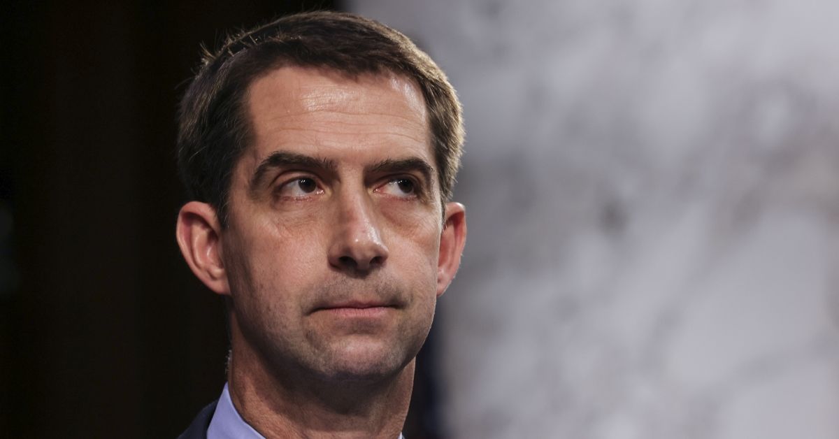 WASHINGTON, DC - APRIL 20: U.S. Sen. Tom Cotton (R-AR) attends a Senate Judiciary Committee hearing on voting rights on Capitol Hill on April 20, 2021 in Washington, DC. Among the other witnesses who will testify are U.S. Rep. Burgess Owens (R-UT); Stacey Abrams, Founder of Fair Fight Action; and Sherrilyn Ifill, President and Director-Counsel of the NAACP Legal Defense Fund. (Photo by Evelyn Hockstein-Pool/Getty Images) (Getty Images)