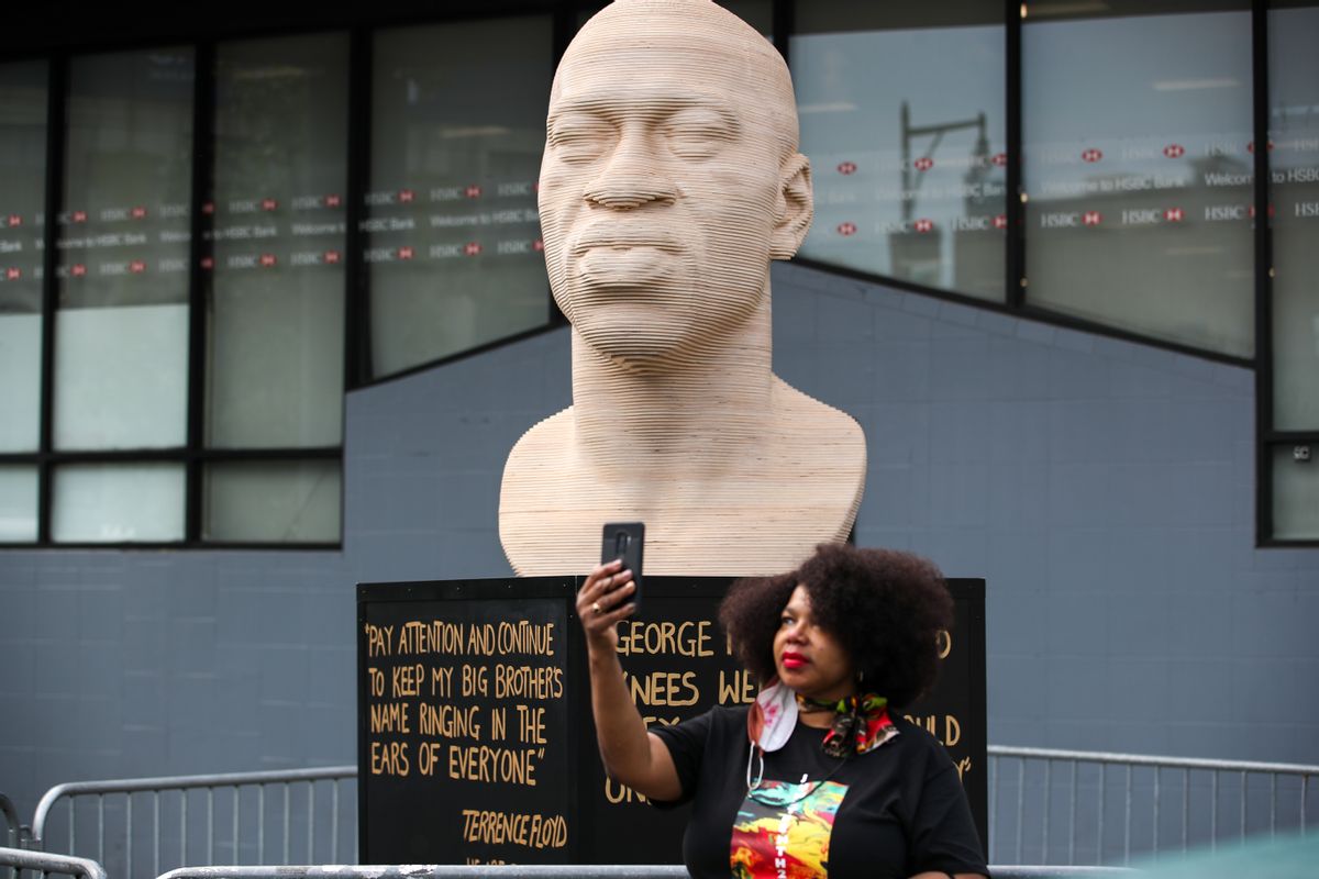NEW YORK, USA - JUNE 19: A George Floyd statue by artist Chris Carnabuci was unveiled as part of Juneteenth celebration in Brooklyn of New York City, United States on June 19, 2021. (Photo by Tayfun Coskun/Anadolu Agency via Getty Images) (Getty Images)