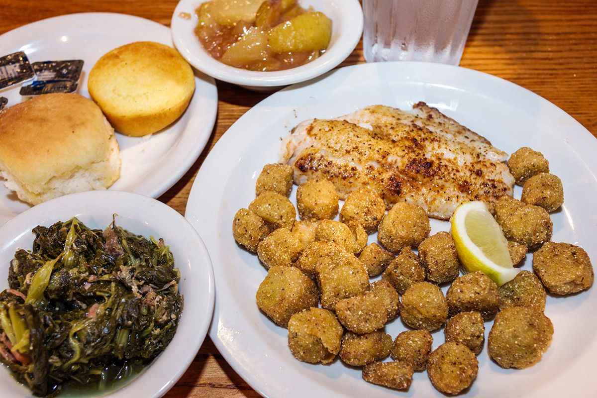 A seafood dinner from Cracker Barrel's menu. (Jeffrey Greenberg/Universal Images Group via Getty Images)