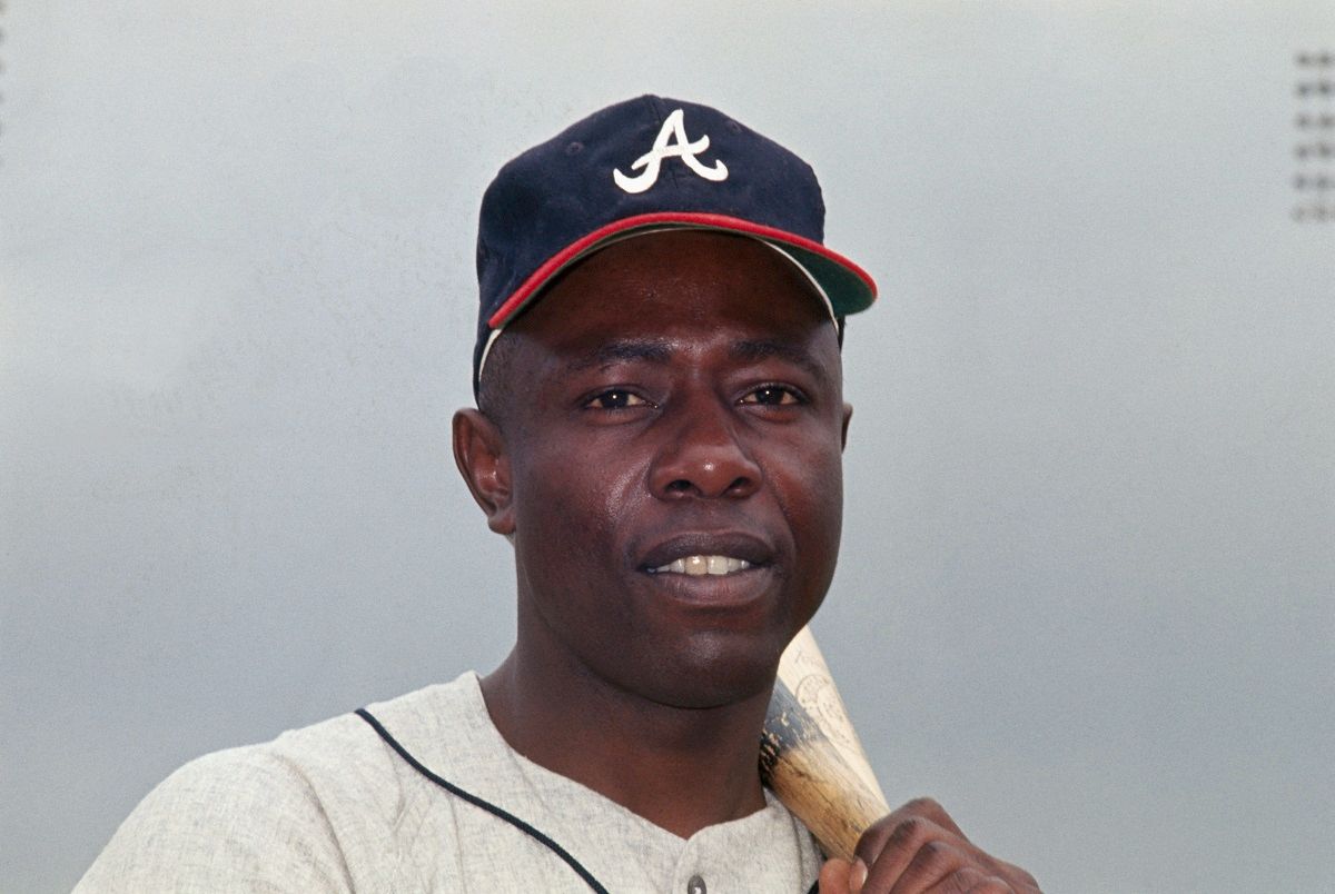 (Original Caption) Hank Aaron is shown in this close up. He is shown as an Atlanta Braves outfielder during Spring Training. (Getty Images)