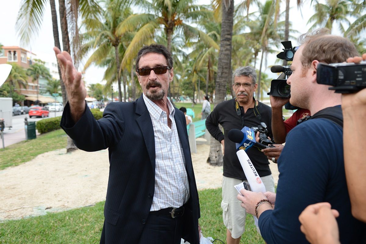 MIAMI BEACH, FL - DECEMBER 13: John McAfee is sighted in South Beach on December 13, 2012 in Miami Beach, Florida. (Photo by Larry Marano/WireImage) (Getty Images)