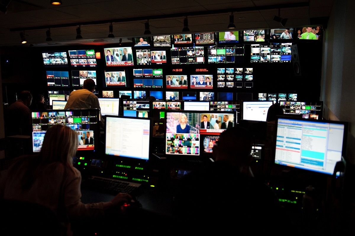 NEW YORK, NY - OCTOBER 10:  Control room operators at Fox News studios in New York perform a live broadcast of "America Live" with host Megyn Kelly. Fox News Channel celebrated its 15th anniversary on the air on October 7th. (Washington Post / Getty Images)