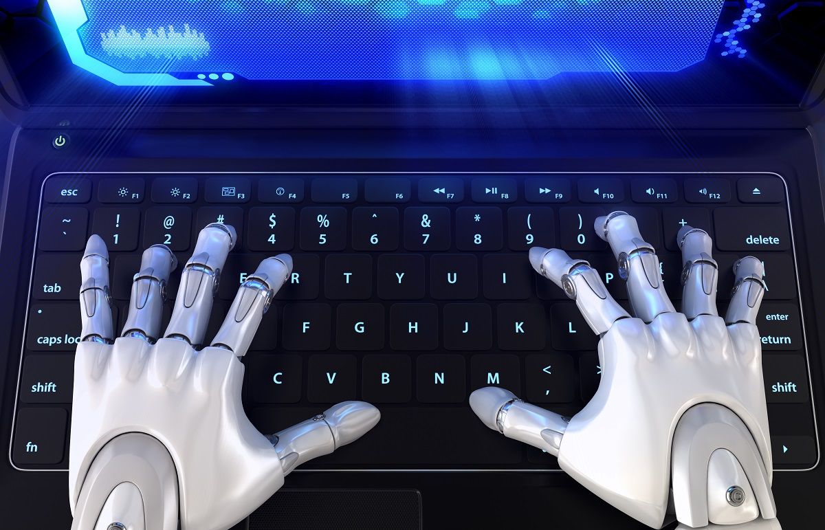 Robot's hands typing on keyboard. 3D illustration (iLexx/iStock via Getty Images)