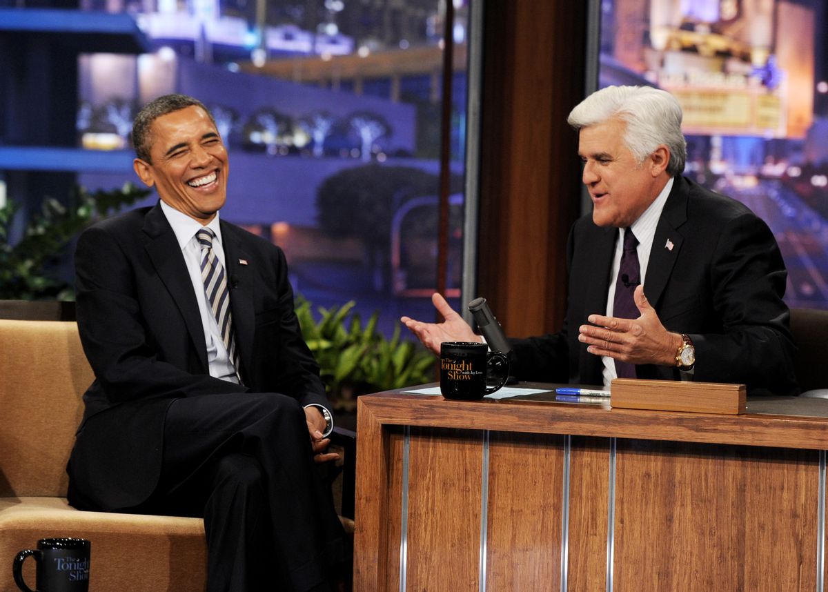 BURBANK, CA - OCTOBER 25:  U.S. President Barack Obama (L) appears on "The Tonight Show With Jay Leno" at NBC Studios on October 25, 2011 in Burbank, California.  (Photo by Kevin Winter/NBCUniversal/Getty Images) (Getty Images)