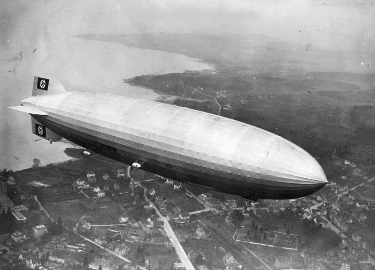 April 1936:  Over 800 feet long, the German airship Hindenburg (LZ-129) runs a sceduled transatlantic service between Friedrichshafen, Germany, and Lakehurst, New Jersey, America.  (Photo by Fox Photos/Getty Images) (Fox Photos / Stringer)
