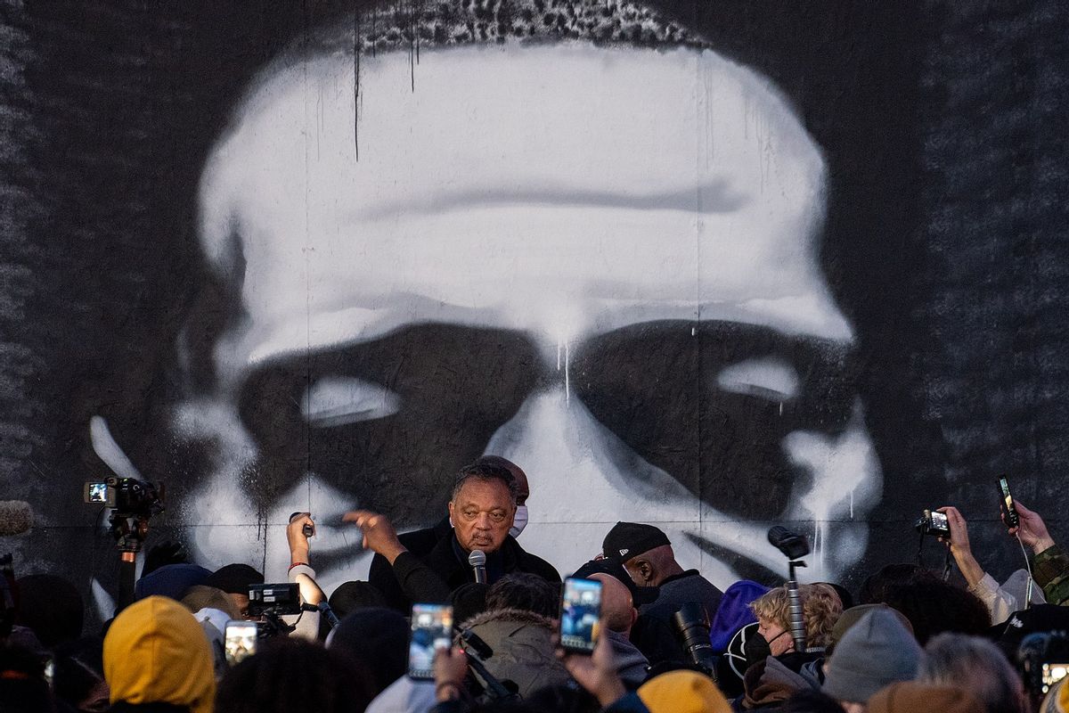 Jesse Jackson speaks to the crowd gathered at George Floyd Square in South Minneapolis. The square is where George Floyd was killed by Derek Chauvin on May 25th, 2020 and has been community controlled and operated ever since without police. (Chad Davis/Wikimedia Commons)