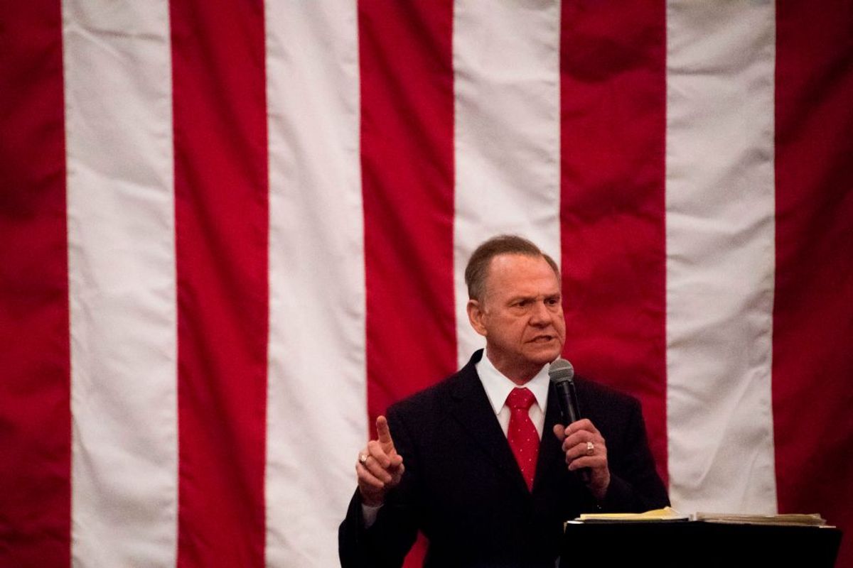 Republican Senatorial candidate Roy Moore speaks at a rally in Midland, Alabama, on December 11, 2017. / AFP PHOTO / JIM WATSON        (Photo credit should read JIM WATSON/AFP via Getty Images) (Jim Watson/AFP via Getty Images)