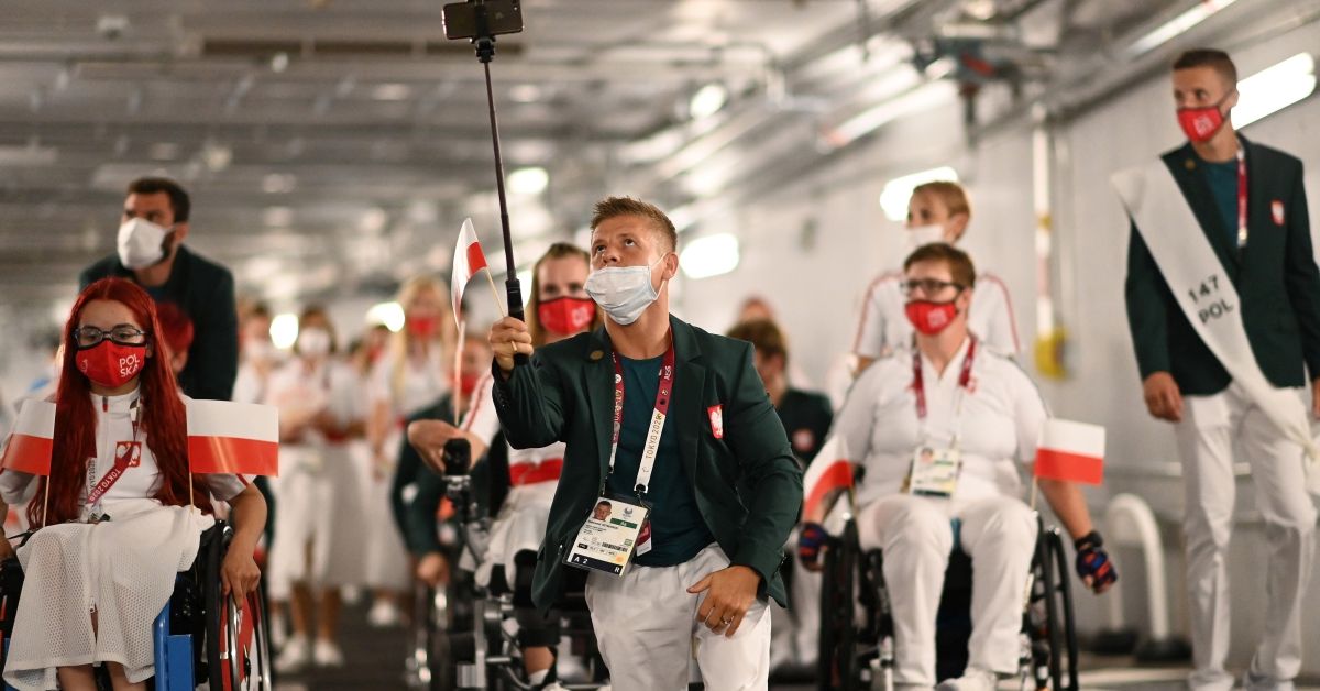 TOKYO, JAPAN - AUGUST 24: Slawomir Szymanski of Team Poland participates in the opening ceremony of the Tokyo 2020 Paralympic Games at the Olympic Stadium on August 24, 2021 in Tokyo, Japan. (Photo by Alex Davidson/Getty Images for International Paralympic Committee) (Getty Images)
