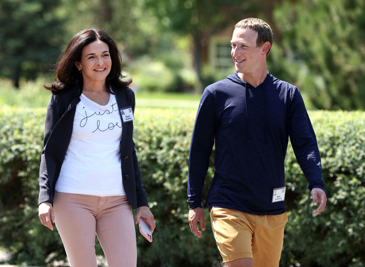 SUN VALLEY, IDAHO - JULY 09: CEO of Facebook Mark Zuckerberg walks with COO of Facebook Sheryl Sandberg after a session at the Allen &amp; Company Sun Valley Conference on July 08, 2021 in Sun Valley, Idaho. After a year hiatus due to the COVID-19 pandemic, the world’s most wealthy and powerful businesspeople from the media, finance, and technology worlds will converge at the Sun Valley Resort for the exclusive week-long conference. (Photo by Kevin Dietsch/Getty Images) (Kevin Dietsch/Getty Images)