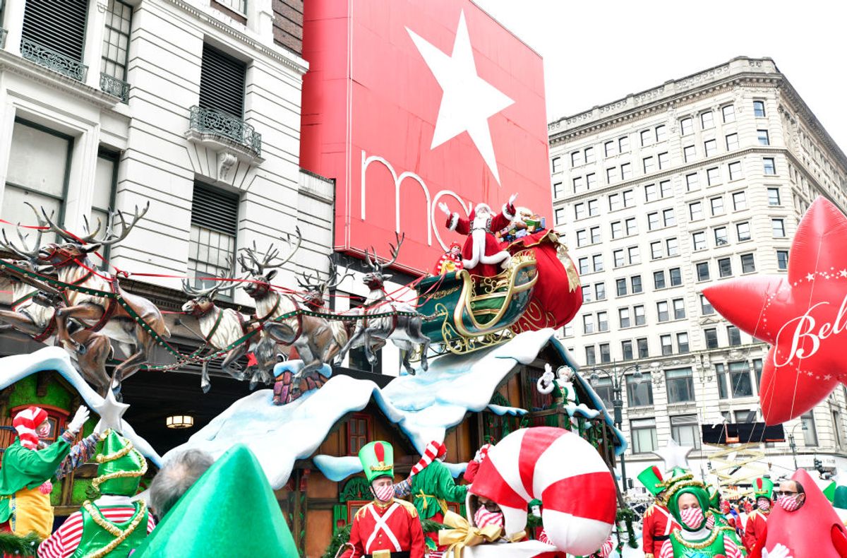 NEW YORK, NEW YORK - NOVEMBER 26: Santa Claus waves from his sleigh float at the 94th Annual Macy's Thanksgiving Day Parade® on November 26, 2020 in New York City. The World-Famous Macy's Thanksgiving Day Parade® kicks off the holiday season for millions of television viewers watching safely at home. (Photo by Eugene Gologursky/Getty Images for Macy's Inc.) (Getty Images)