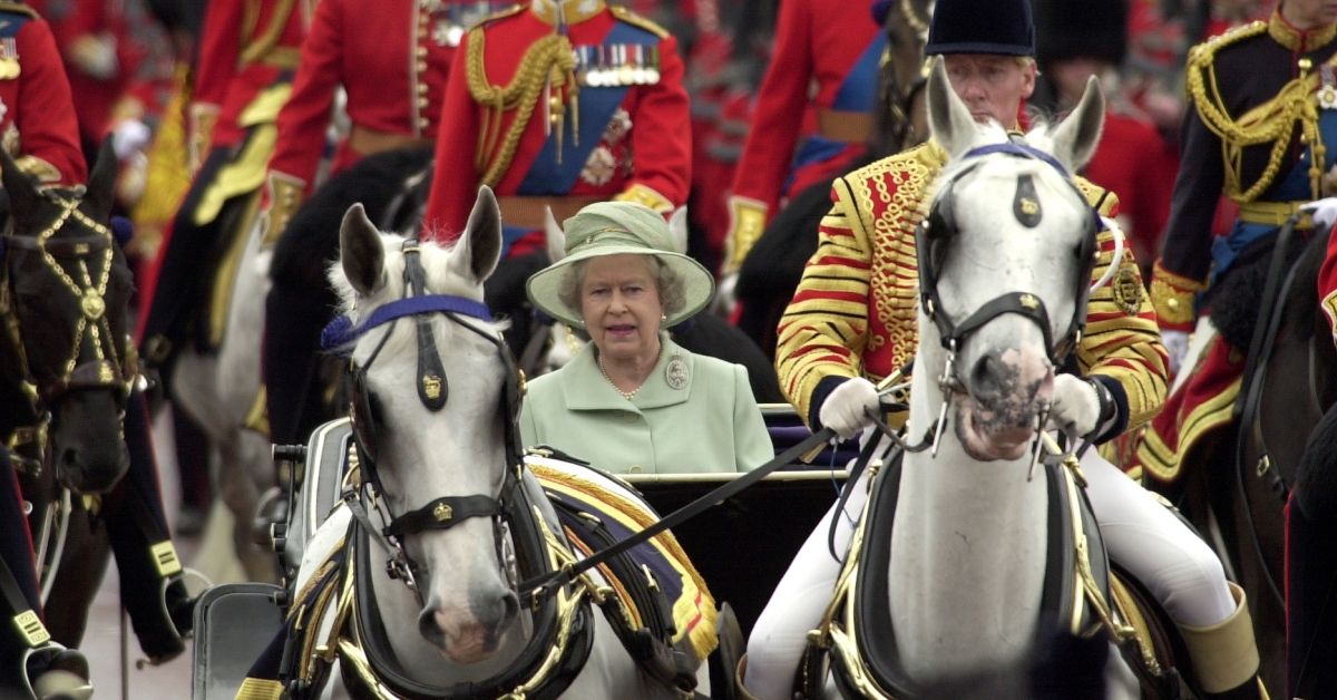 LONDON, UNITED KINGDOM - JUNE 16:  The Queen Making Her Way By Carriage At Trooping The Colour - The Queen's Official Birthday Which Is Celebrated Each Year With A Military Parade And March-past.  (Photo by Tim Graham Photo Library via Getty Images) (Tim Graham Photo Library via Getty Images)