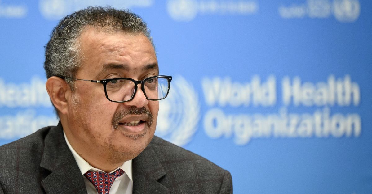 World Health Organization (WHO) Director-General Tedros Adhanom Ghebreyesus attends a ceremony to launch a multiyear partnership with Qatar on making FIFA Football World Cup 2022 and mega sporting events healthy and safe at the WHO headquarters in Geneva on October 18, 2021. (Photo by Fabrice COFFRINI / AFP) (Photo by FABRICE COFFRINI/AFP via Getty Images) (Getty Images)