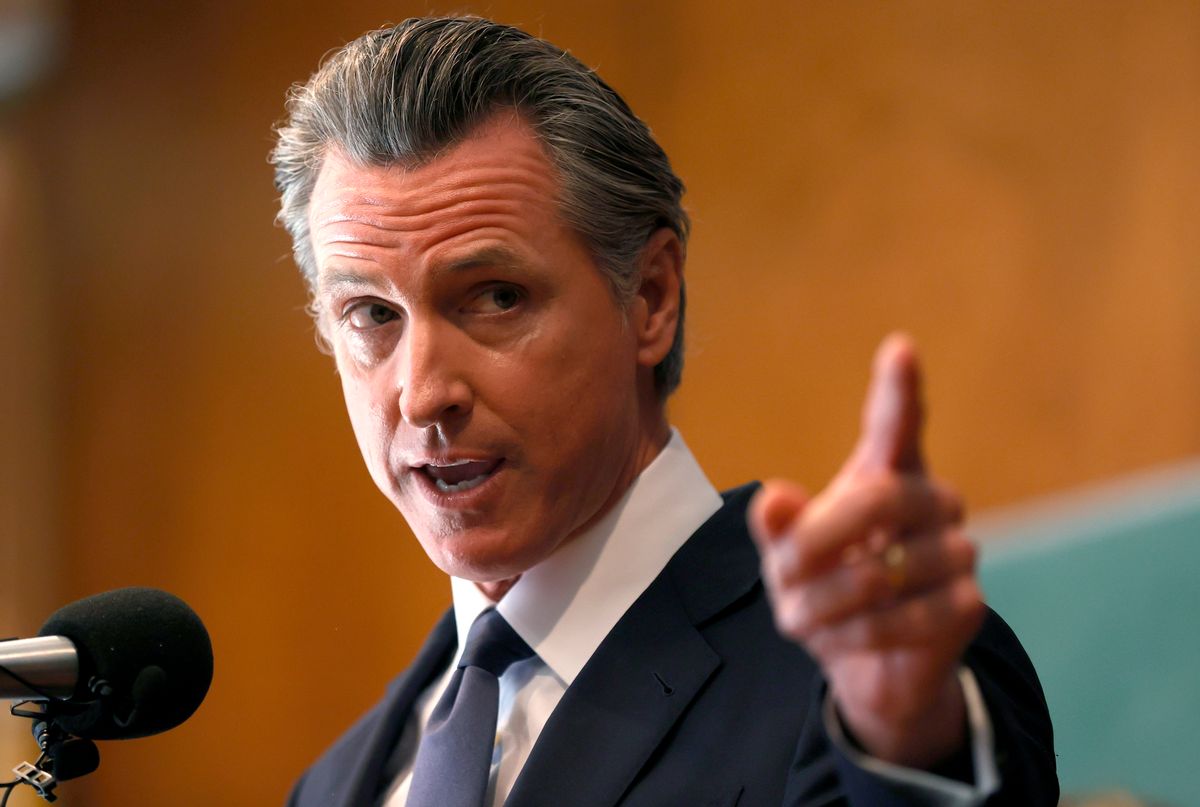 SAN FRANCISCO, CALIFORNIA - SEPTEMBER 14: California Gov. Gavin Newsom speaks to union workers and volunteers on election day at the IBEW Local 6 union hall on September 14, 2021 in San Francisco, California. Californians are heading to the polls to cast their ballots in the California recall election of Gov. Gavin Newsom. (Photo by Justin Sullivan/Getty Images) (Justin Sullivan/Getty Images)