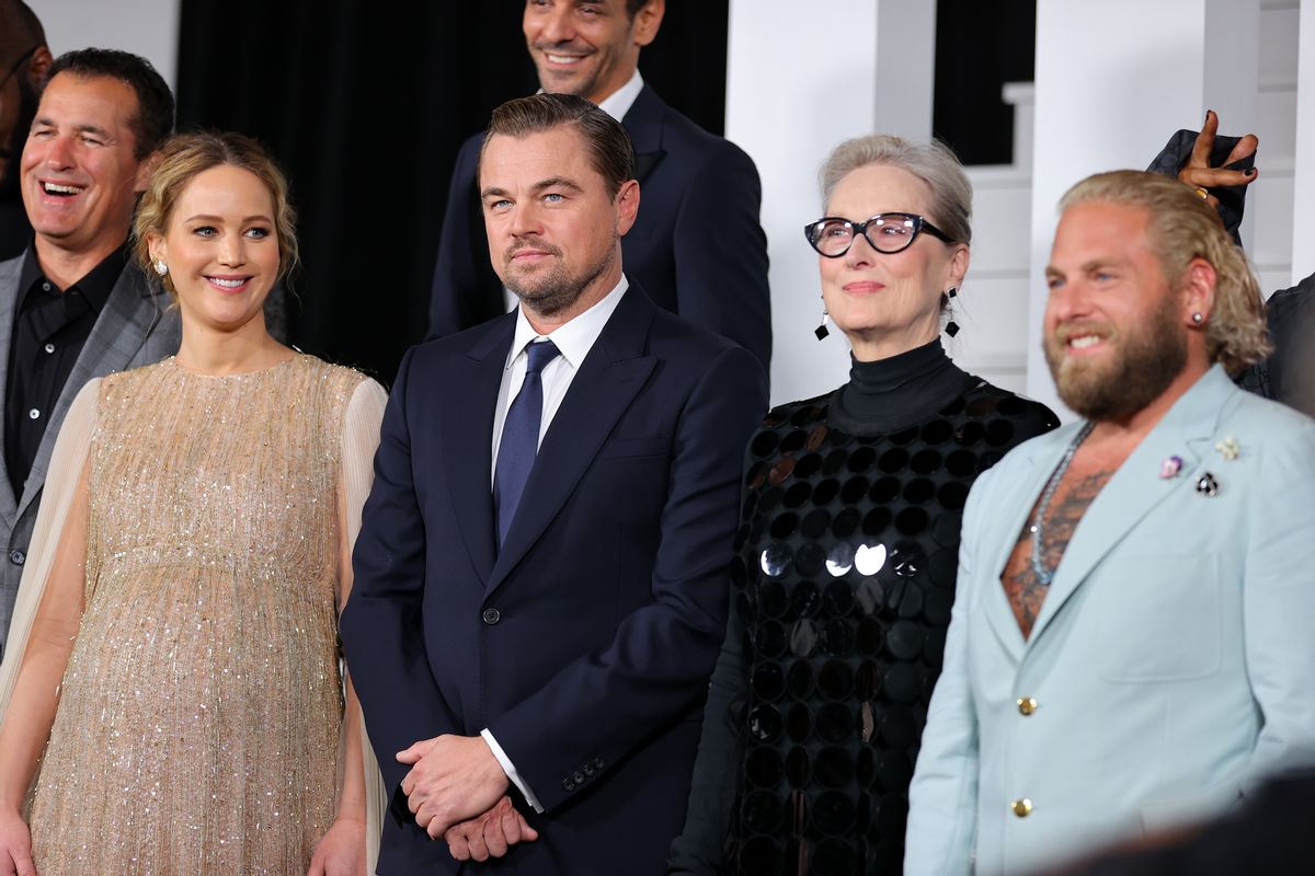 NEW YORK, NEW YORK - DECEMBER 05: (L-R) Scott Stuber, Jennifer Lawrence, Leonardo DiCaprio, Meryl Streep and Jonah Hill attend the world premiere of Netflix's "Don't Look Up" on December 05, 2021 in New York City. (Photo by Mike Coppola/Getty Images) (Mike Coppola/Getty Images)