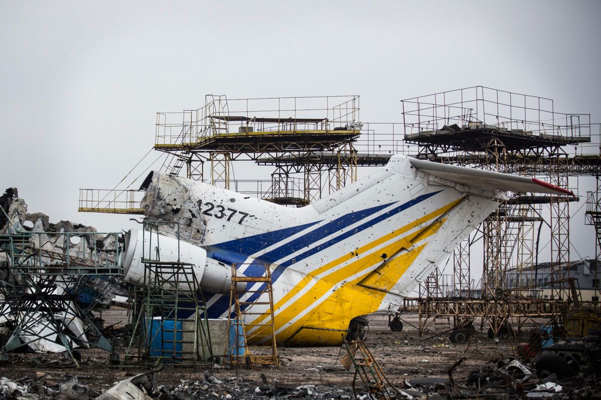 DONETSK, UKRAINE - FEBRUARY 26:  Destroyed commercial airplanes sit scattered at the Donetsk airport on February 26, 2015 in Donetsk, Ukraine. The Donetsk airport has been one of the most heavily fought over pieces of land between the Ukrainian army and pro-Russian rebels.  (Photo by Andrew Burton/Getty Images) (Andrew Burton/Getty Images)