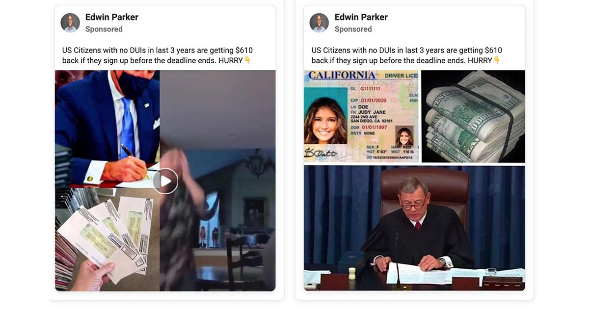 The Facebook and Instagram ads showed Biden and Chief Justice John Roberts. (Facebook)