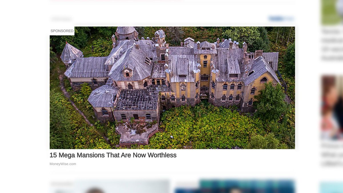 An online advertisement promised to show 15 mega mansions that are now worthless but never revealed information about the picture in the ad. (newshub.co.nz)