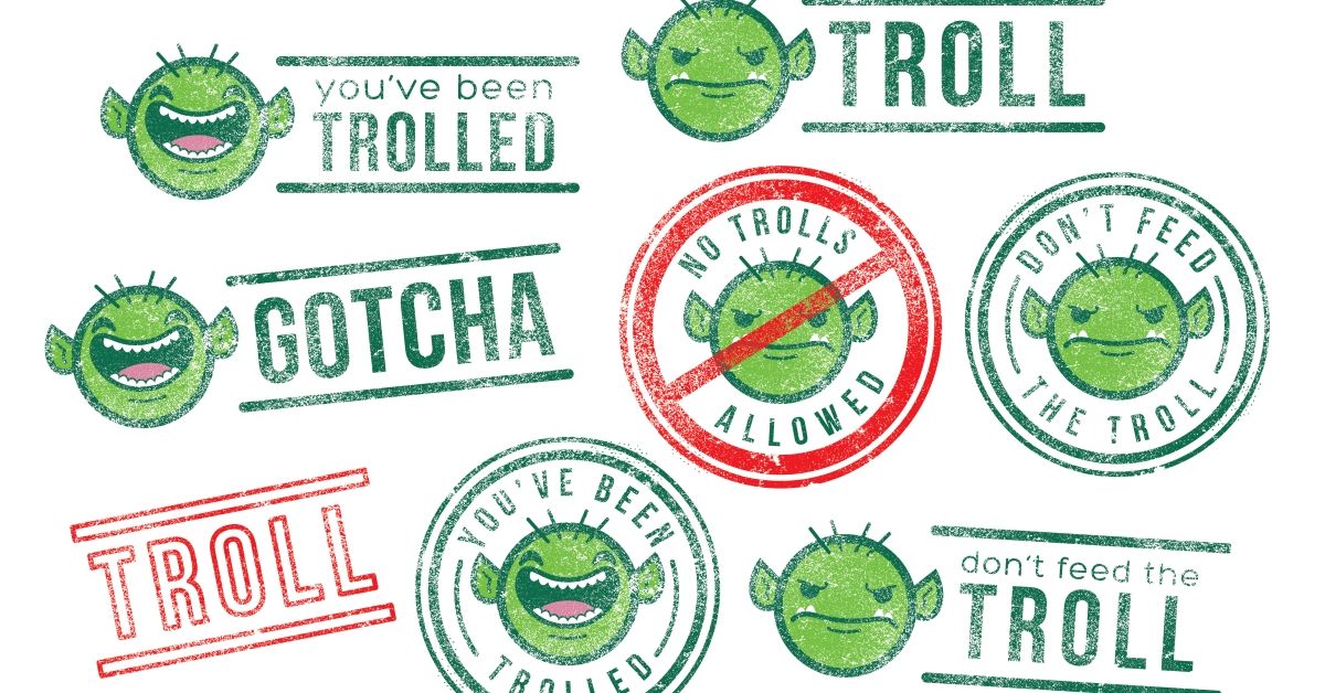 Internet troll bot rubber stamps vector illustration (Getty Images/Stock illustration)