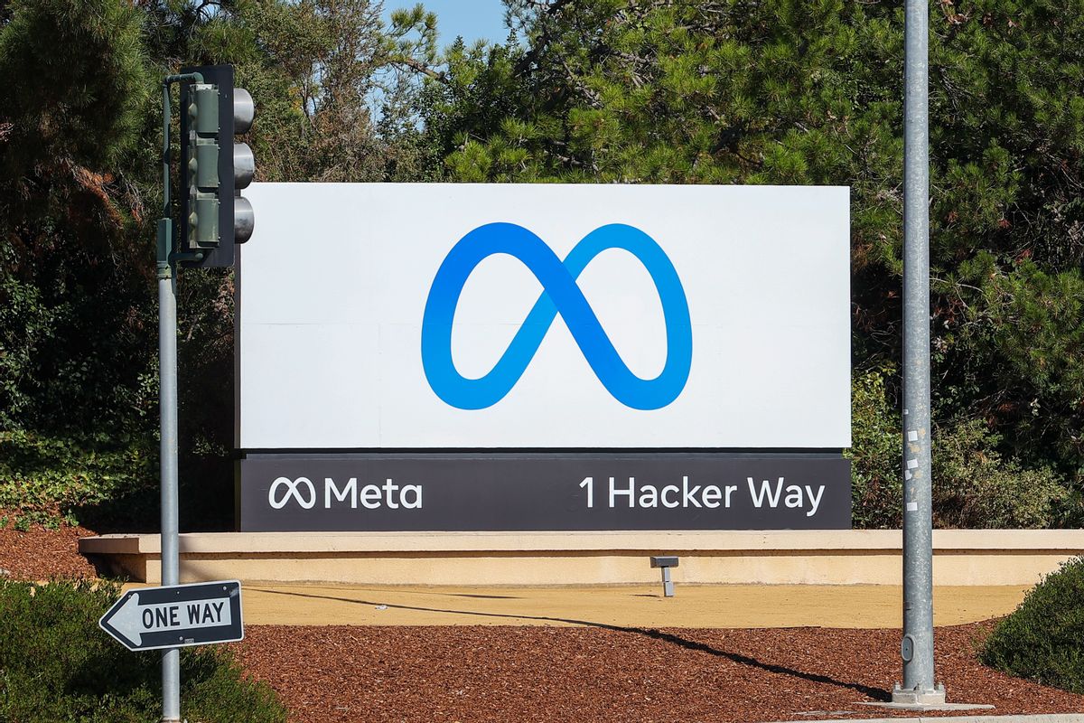 MENLO PARK, CA - OCTOBER 28: New Meta sign is seen as Facebook changes its company name to Meta at the One Hacker Way in Menlo Park, California, United States on October 28, 2021. (Photo by Tayfun Coskun/Anadolu Agency via Getty Images) (Tayfun Coskun/Anadolu Agency via Getty Images)