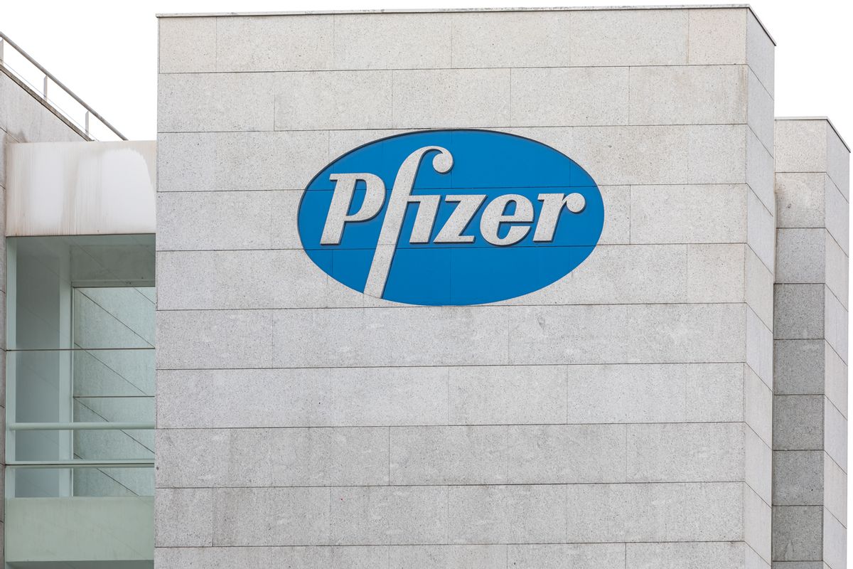 ALCOBENDAS, SPAIN – NOVEMBER 12: A sign for Pfizer is seen outside the Pfizer building on November 12, 2020 in Alcobendas, Madrid, Spain.  Pharmaceutical company Pfizer announced positive early results on its Covid-19 vaccine trial and has proven to be 90% effective in preventing infection of the virus. (Photo by David Benito/Getty Images) (David Benito/Getty Images)