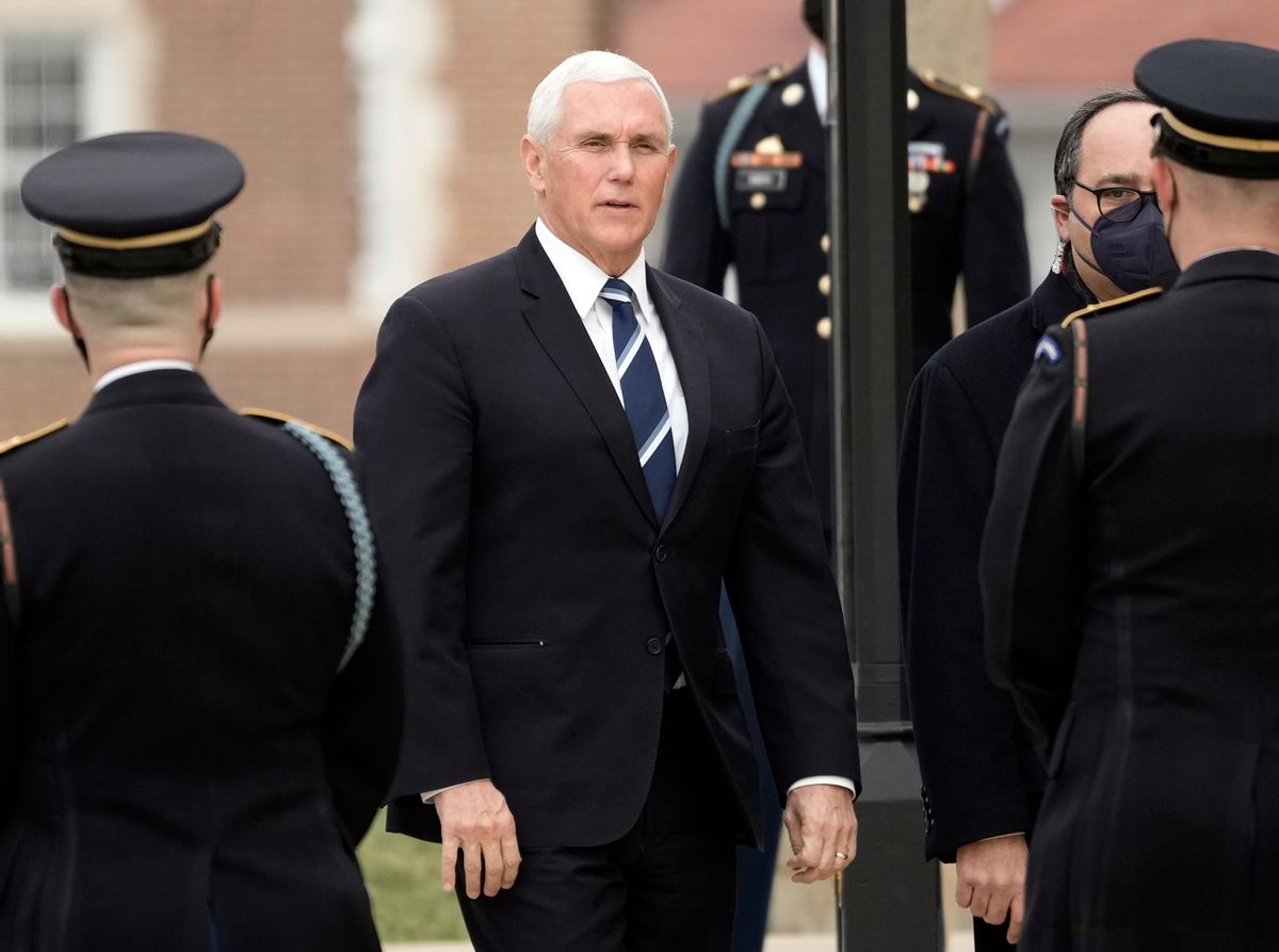 WASHINGTON, DC - DECEMBER 10: Former U.S. Vice President Mike Pence arrives for the funeral service of the late former Senator Robert Dole (R-KS) at Washington National Cathedral on December 10, 2021 in Washington, DC. Dole, a veteran who was severely injured in World War II, was a Republican Senator from Kansas from 1969 to 1996. He ran for president three times and became the Republican nominee for president in 1996. (Photo by Drew Angerer/Getty Images) ( Drew Angerer / Getty Images)