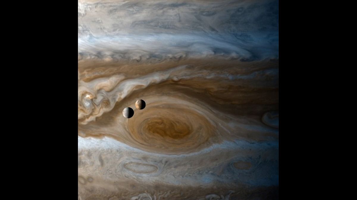 A timelapse video purportedly showed Europa and Io orbiting the Great Red Spot on Jupiter that was captured by the Cassini Huygens probe. (NASA/JPL-Caltech/SSI/CICLOPS/Kevin M. Gill)