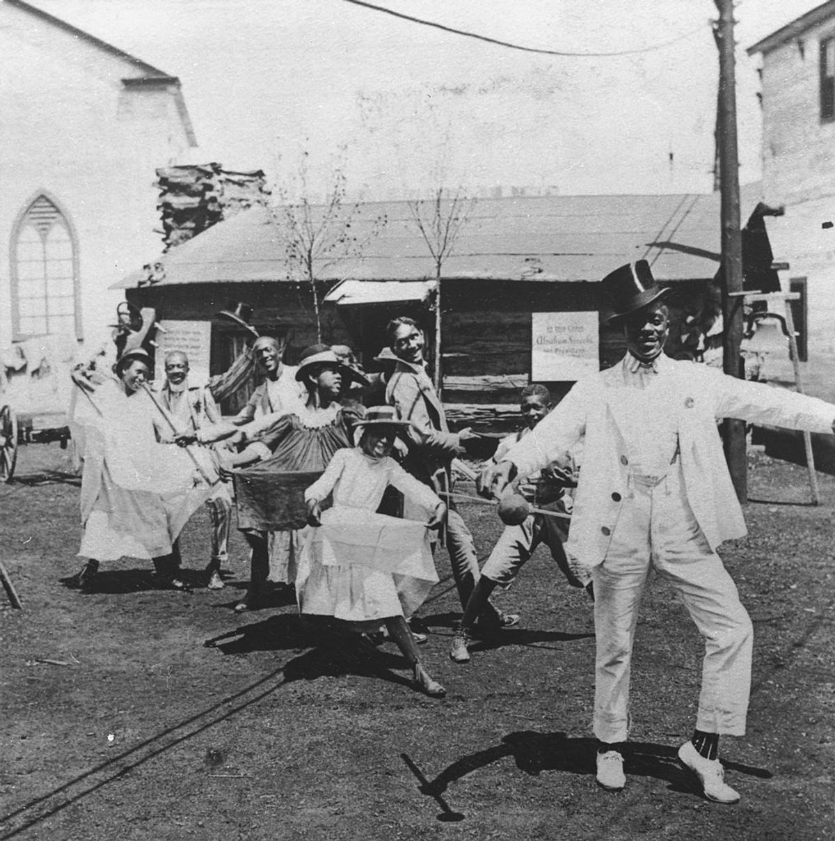 1901:  African-American dancers perform the Cakewalk at the Pan Am Expo in Buffalo, New York.  (Photo by Hulton Archive/Getty Images) (Getty Images)
