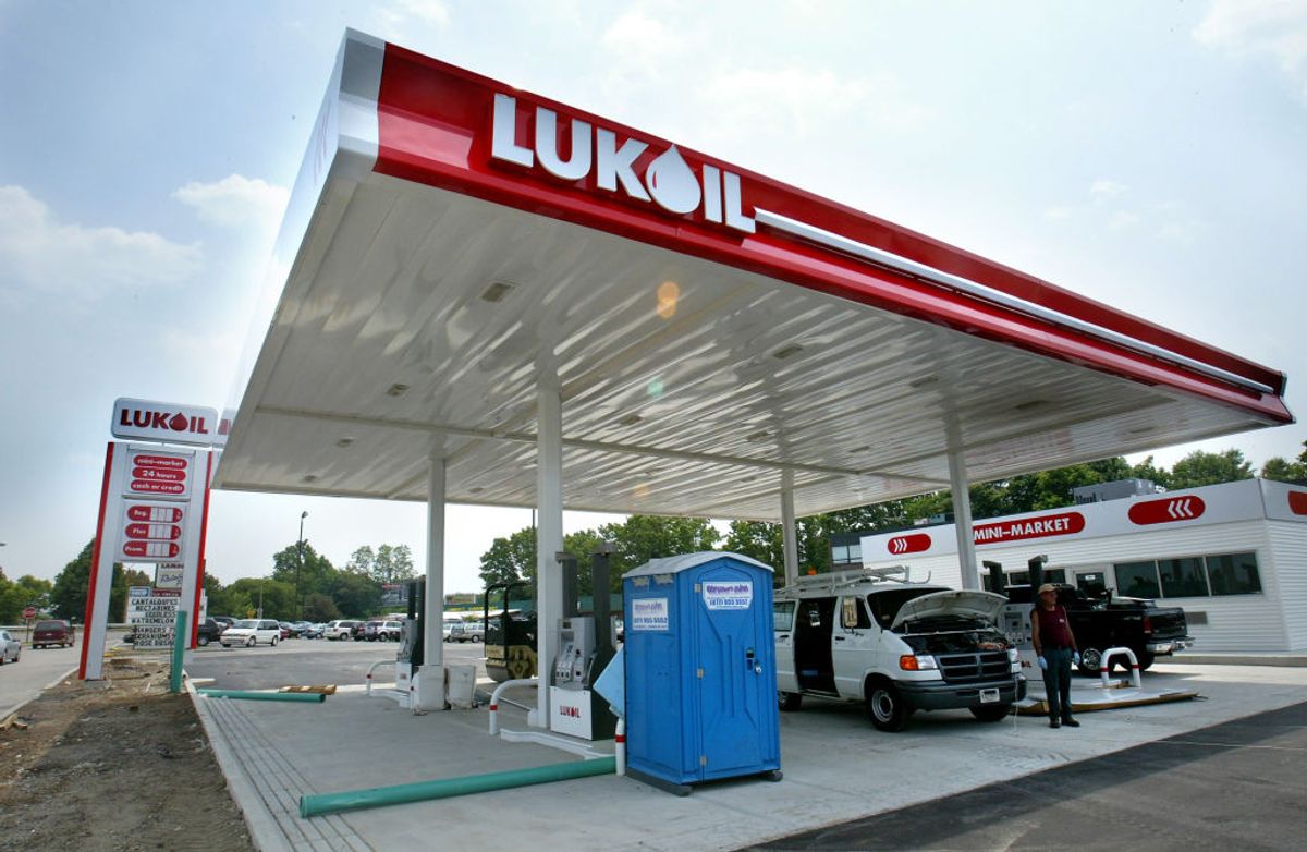 (6/9/04 Dorchester, MA) Lukoil is getting ready to open their first Boston area station. The Russian oil retailer uses gas from other manufacturers and resells it to the public under their brand. (060904lukoilmw01.JPG - Staff Photo by Matthew West. Saved in Thursday ) (Photo by Matthew West/MediaNews Group/Boston Herald via Getty Images) (Matthew West/MediaNews Group/Boston Herald via Getty Images)