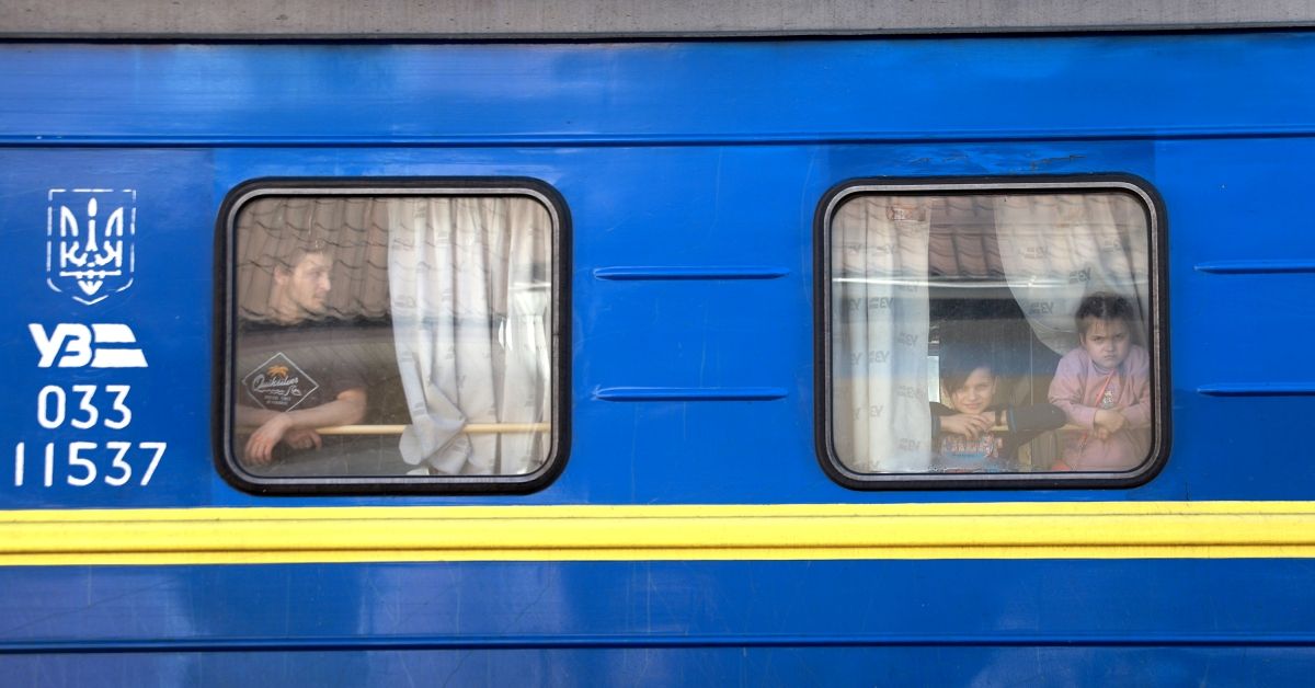 LVIV, UKRAINE - MARCH 22: People arrive on the train as many flee their home towns that are under Russian military attack on March 22, 2022 in Lviv, Ukraine. Trains that carried evacuees included several hundred people from the besieged city of Mariupol, where over 100,000 residents remain trapped amid Russian bombardment, arrived in Lviv today. More than 3 million people have fled Ukraine, with millions more internally displaced, after Russia's large-scale invasion of the country on Feb. 24. (Photo by Joe Raedle/Getty Images) (Getty Images)