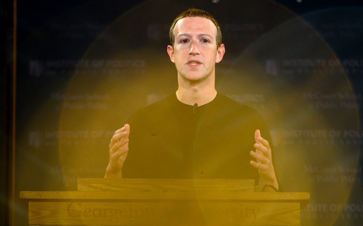 TOPSHOT - Facebook founder Mark Zuckerberg speaks at Georgetown University in a 'Conversation on Free Expression" in Washington, DC on October 17, 2019. (Photo by ANDREW CABALLERO-REYNOLDS / AFP) (Photo by ANDREW CABALLERO-REYNOLDS/AFP via Getty Images) (ANDREW CABALLERO-REYNOLDS/AFP via Getty Images)