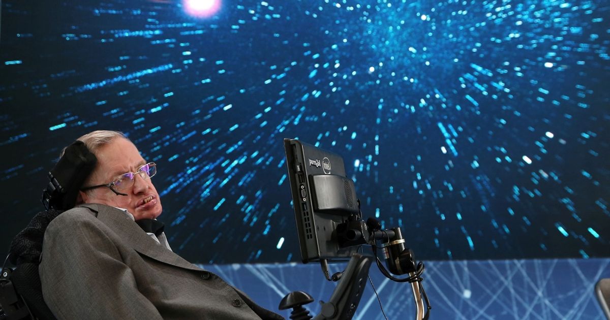 NEW YORK, NEW YORK - APRIL 12:  Professor Stephen Hawking onstage during the New Space Exploration Initiative "Breakthrough Starshot" Announcement at One World Observatory on April 12, 2016 in New York City.  (Photo by Jemal Countess/Getty Images) (Jemal Countess/Getty Images)